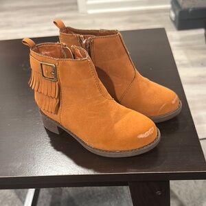 Kids Tan Ankle Boots with Fringe
